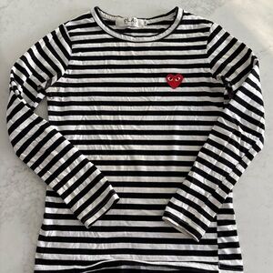 Striped Black and White Women Shirt with Red Heart Patch